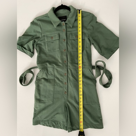 LE SUPERBE Green Short Sleeve Belted romper cargo pockets cotton terry 4 - Picture 4 of 10